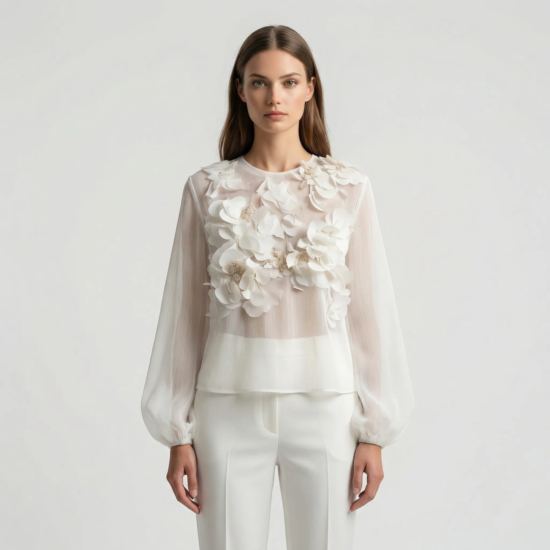 Lichte Blouse Met Driedimensionale Bloemapplicaties - Patricia