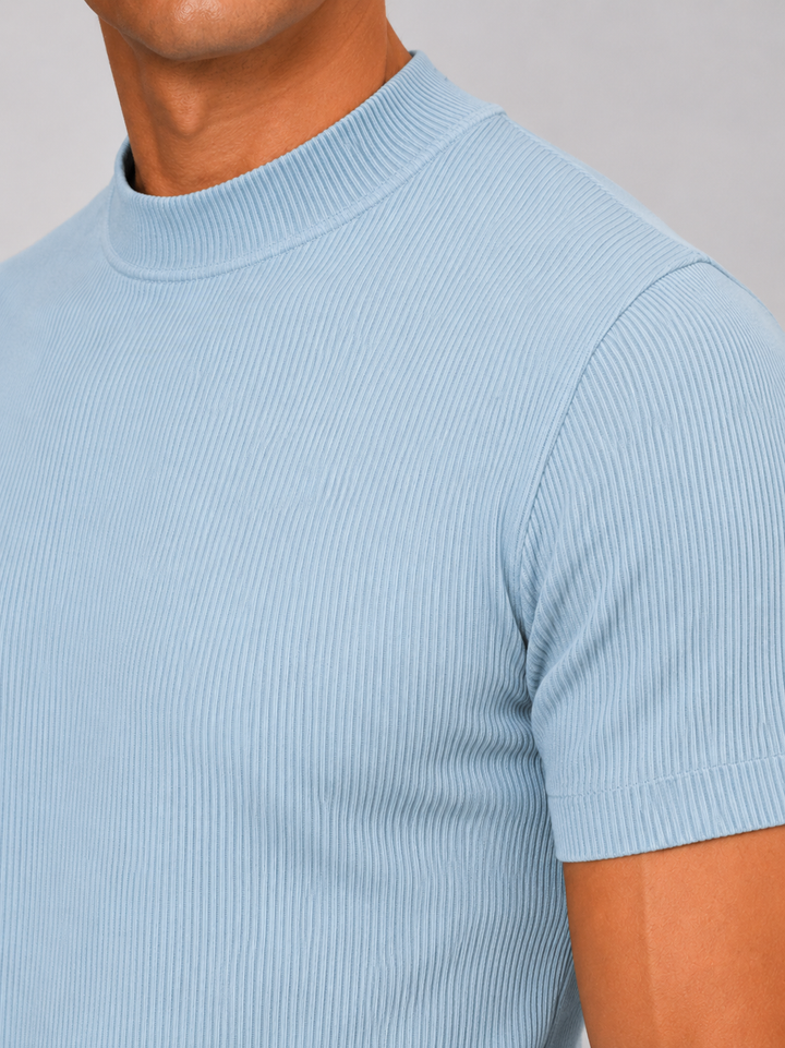 Men's Mock Neck Ribbed T-Shirt Fitted Stretch Short Sleeve Top 7