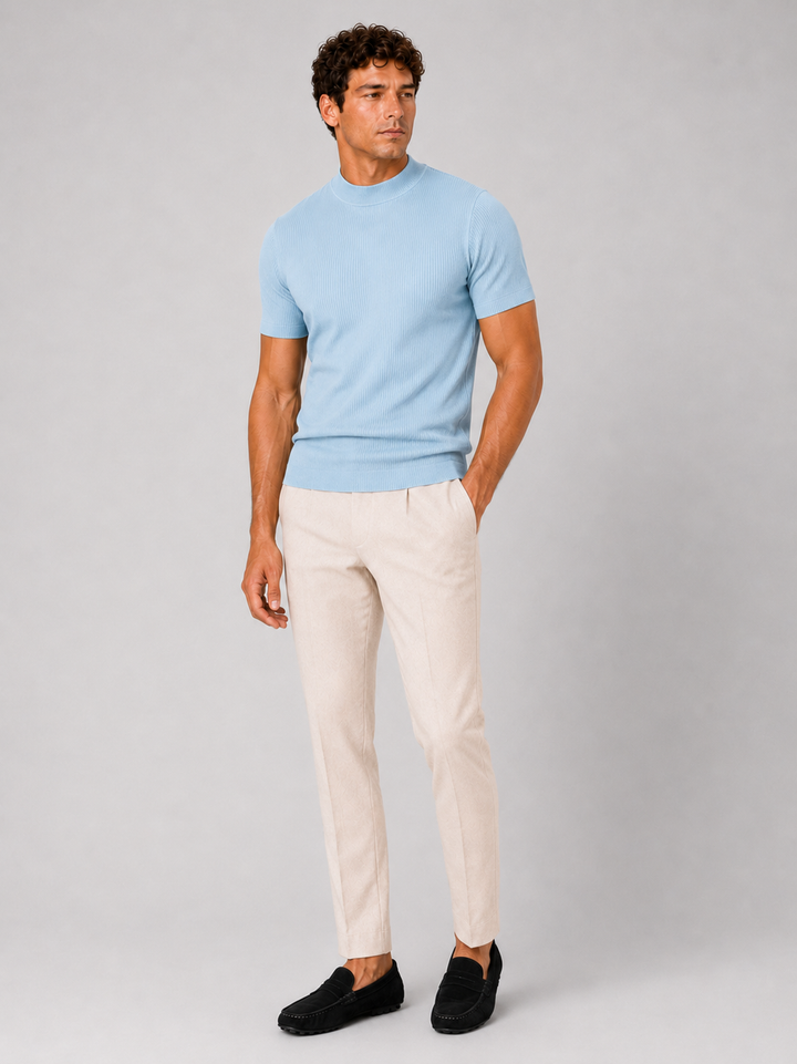 Men's Mock Neck Ribbed T-Shirt Fitted Stretch Short Sleeve Top 9