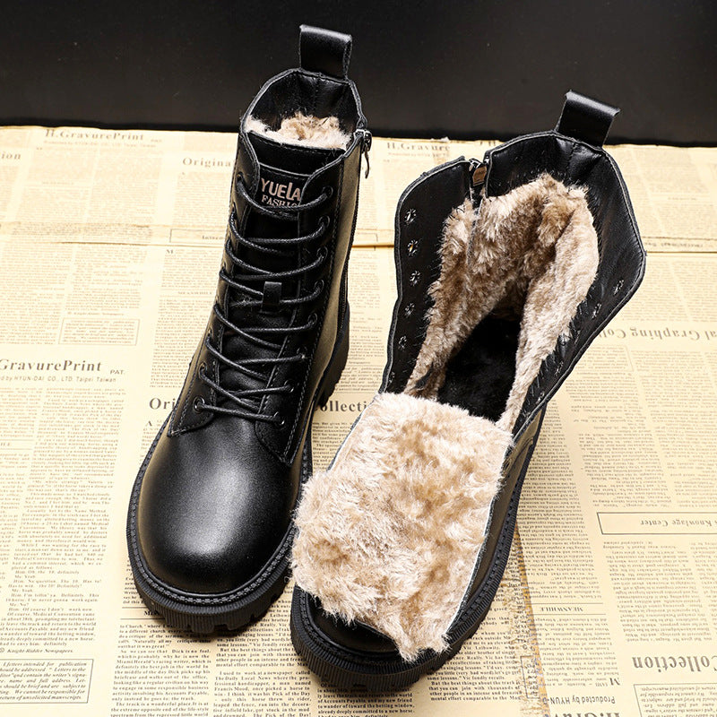 Lined Black Lace-Up Boot For Women - Adrienne