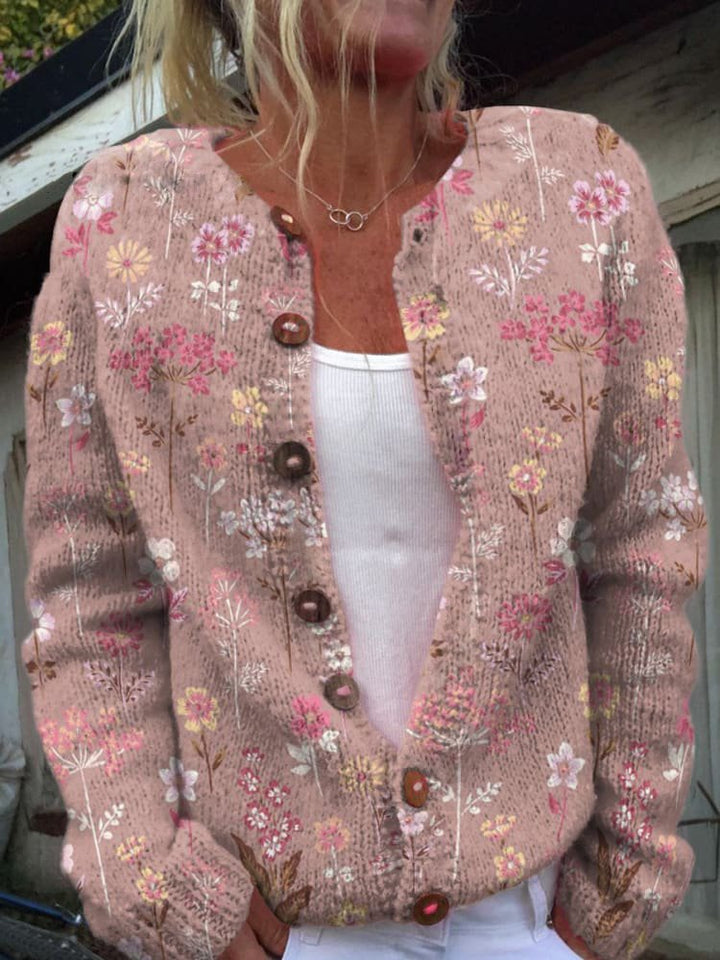 Locker Sitzende Floral Strickjacke - Dana
