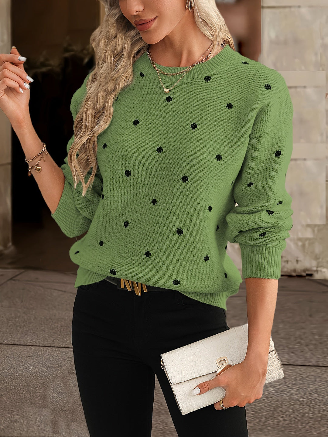 Locker Sitzender Pullover Mit Punktmuster - Sahra