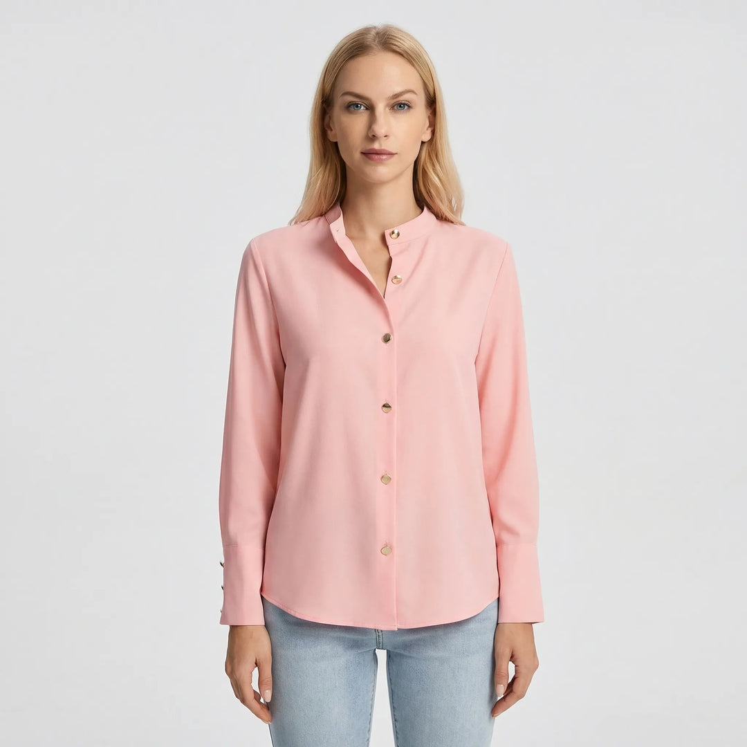 Long-Sleeve Blouse With Oversized Buttons - Rose