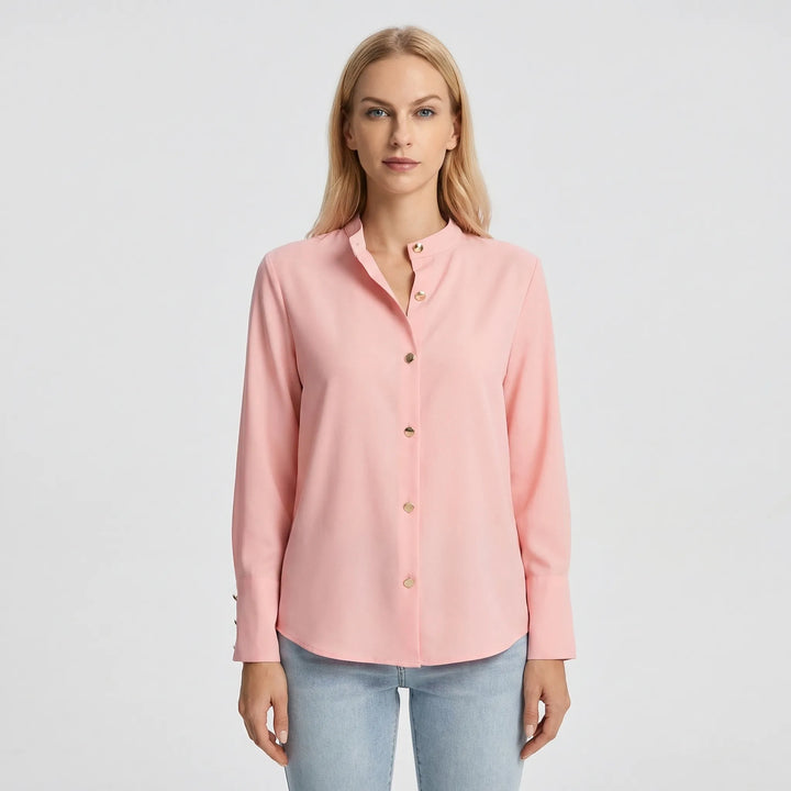 Long-Sleeve Blouse With Oversized Buttons - Rose