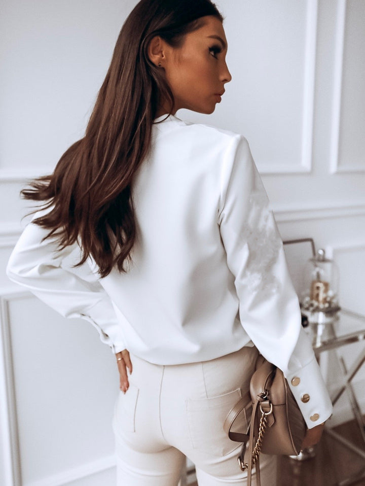 Long-Sleeve Blouse With Oversized Buttons - Rose