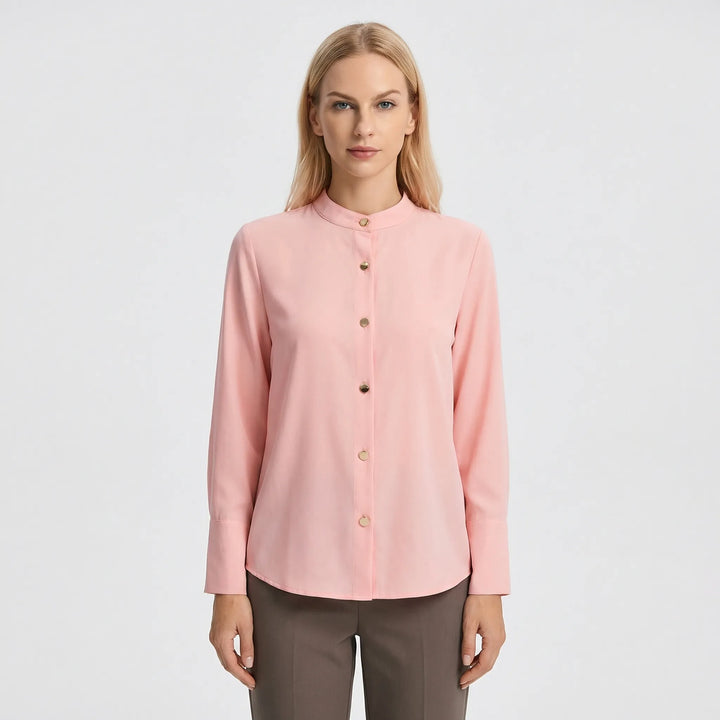 Long-Sleeve Blouse With Oversized Buttons - Rose