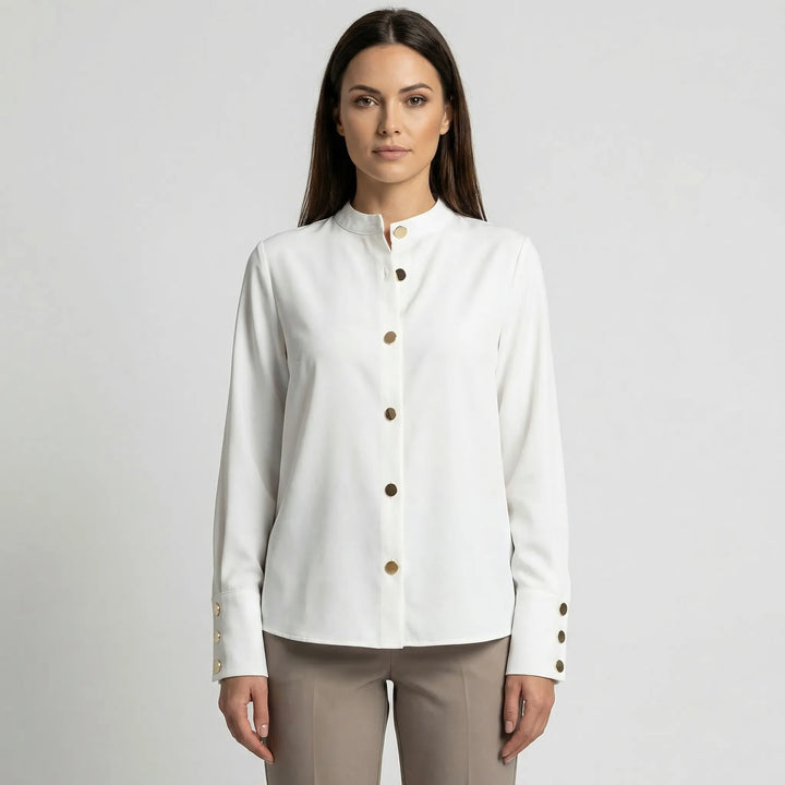 Long-Sleeve Blouse With Oversized Buttons - Rose