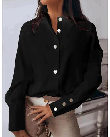 Long-Sleeve Blouse With Oversized Buttons - Rose