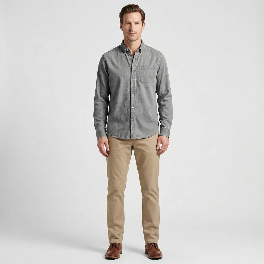 Long-Sleeve Denim Button-Up Shirt - Nick