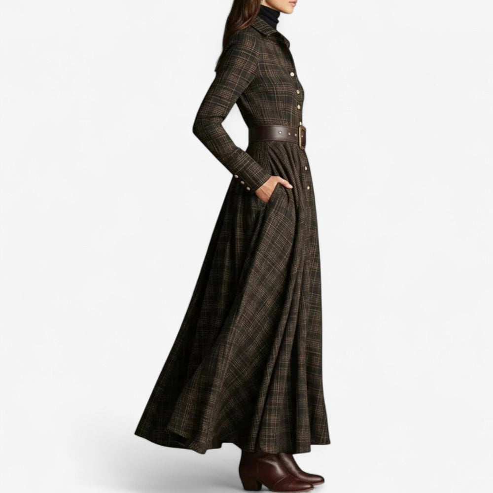 Long-Sleeve Maxi Dress with Tartan Print - Bethany