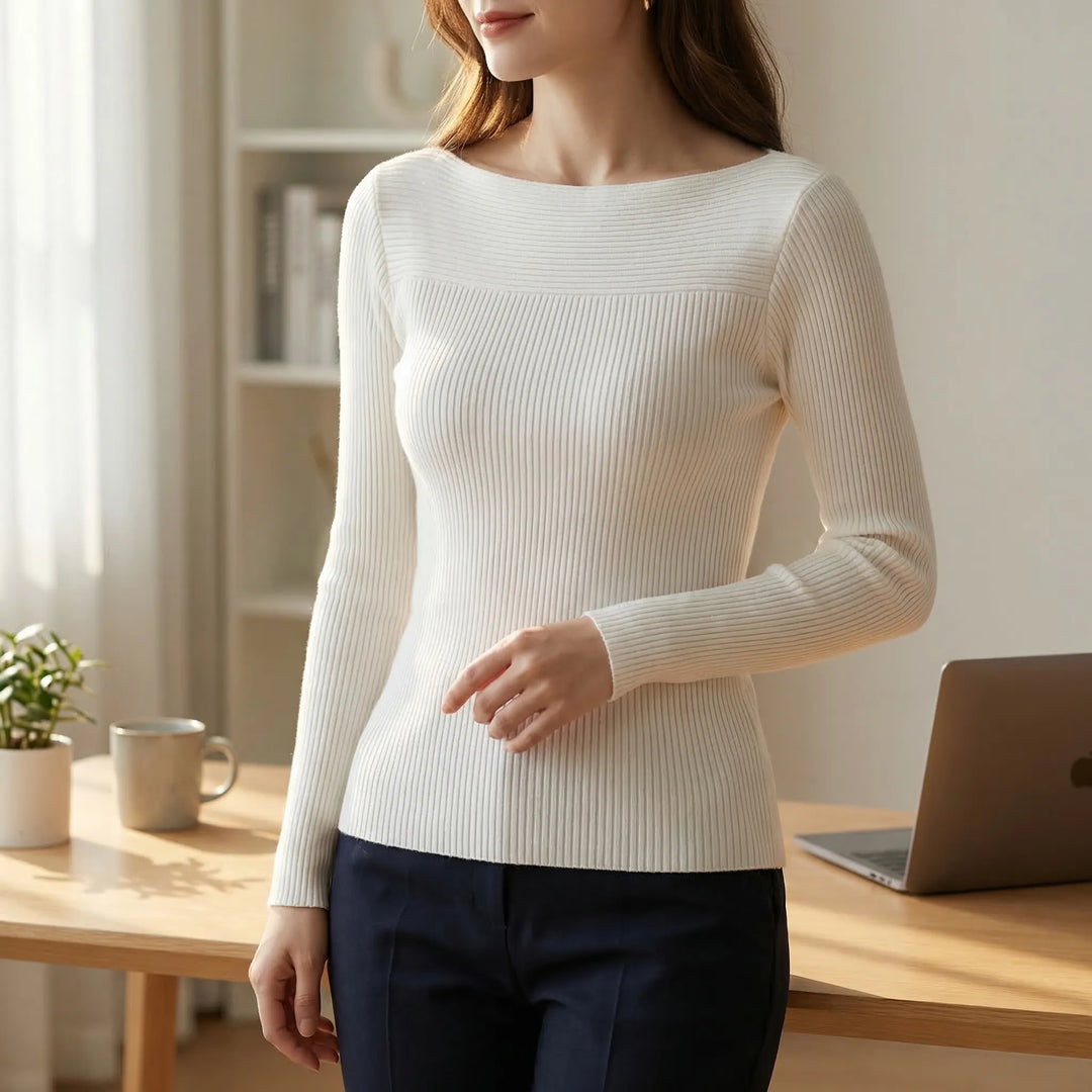 Long-Sleeve Plain Knit Top - Veronica