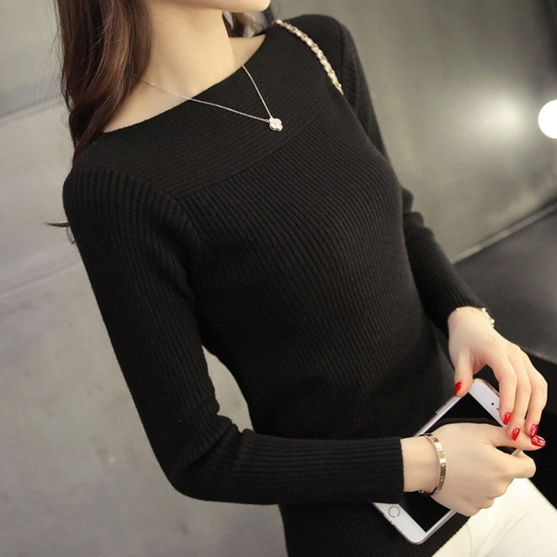 Long-Sleeve Plain Knit Top - Veronica