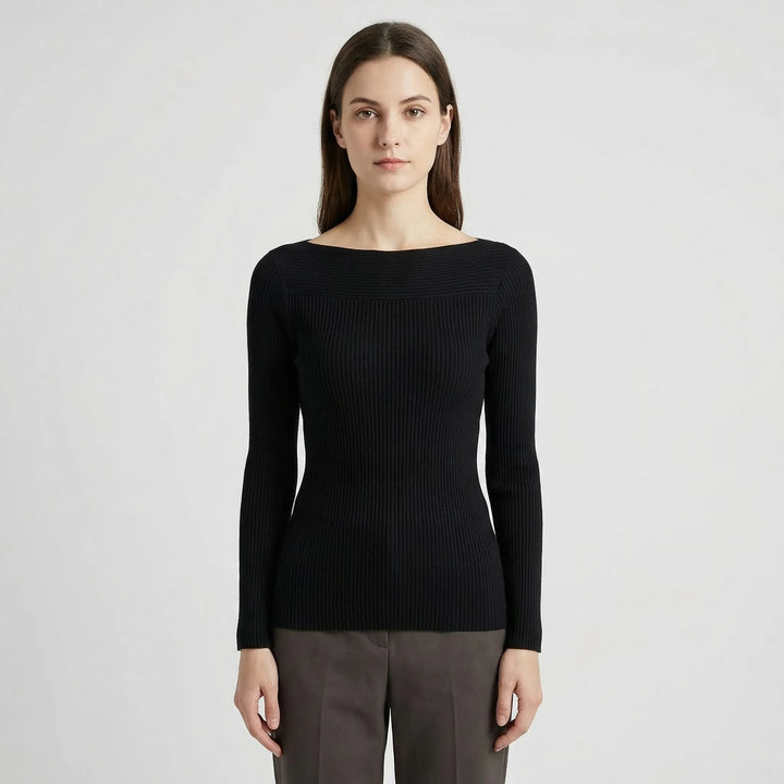 Long-Sleeve Plain Knit Top - Veronica