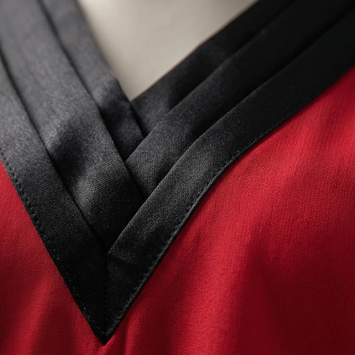 Long-Sleeve V-Neck Contrast Blouse - Genevieve