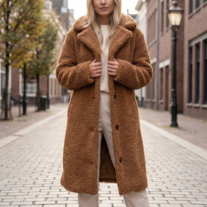 Long Fluffy Button-Front Winter Coat - Carla