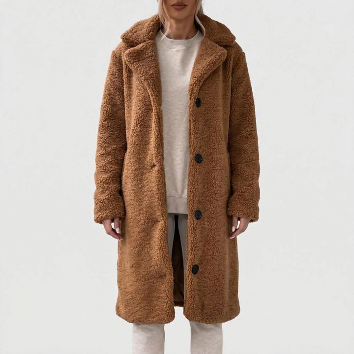 Long Fluffy Button-Front Winter Coat - Carla