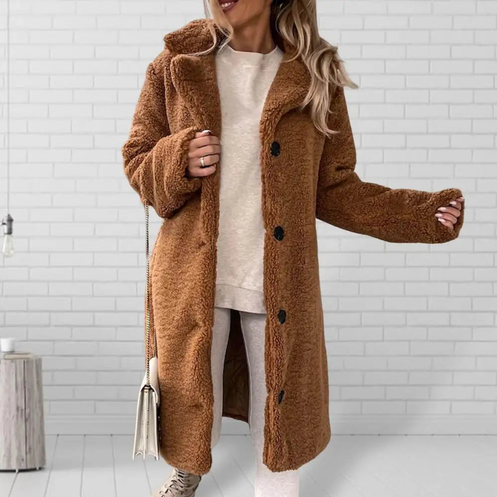Long Fluffy Button-Front Winter Coat - Carla