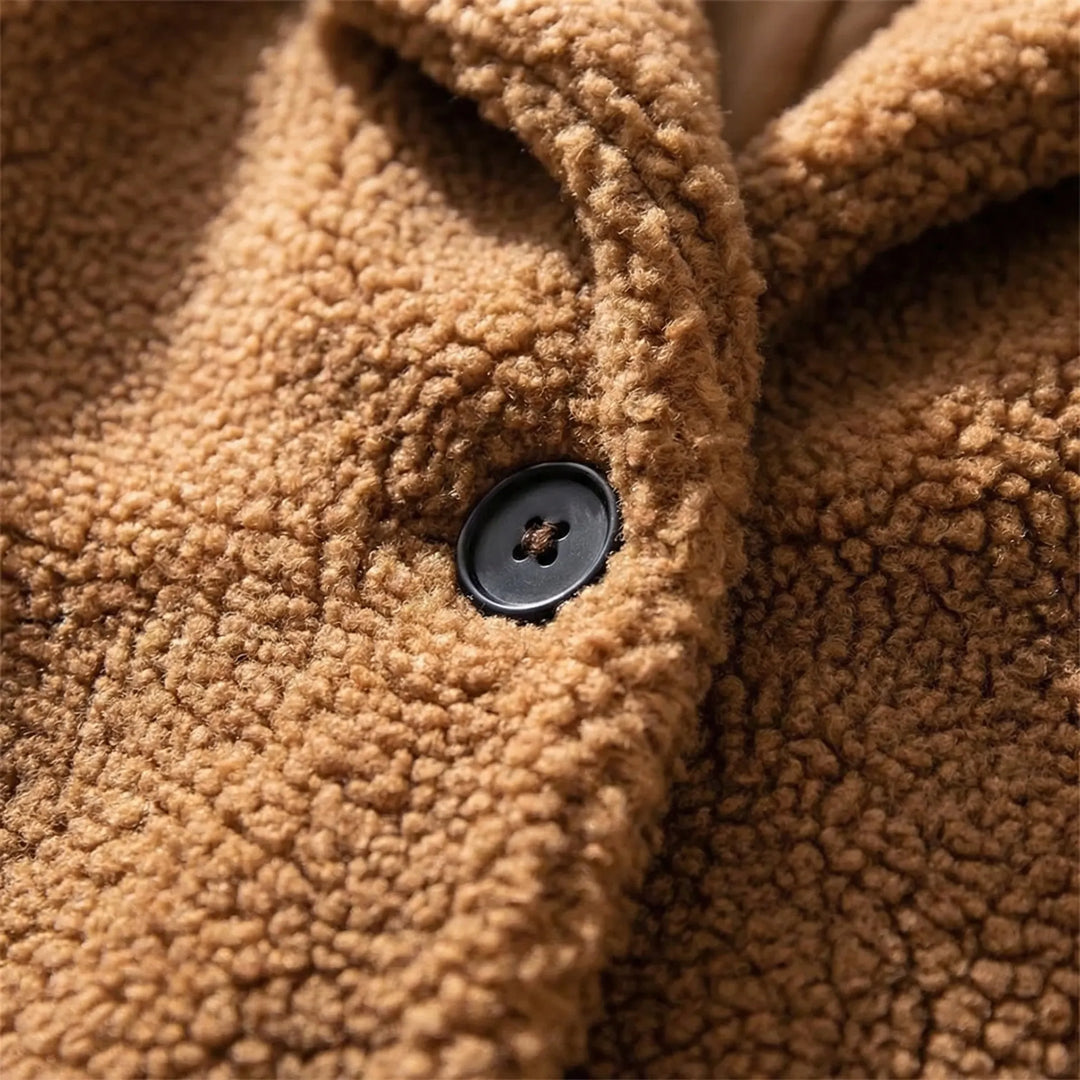 Long Fluffy Button-Front Winter Coat - Carla