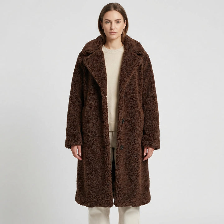 Long Fluffy Button-Front Winter Coat - Carla