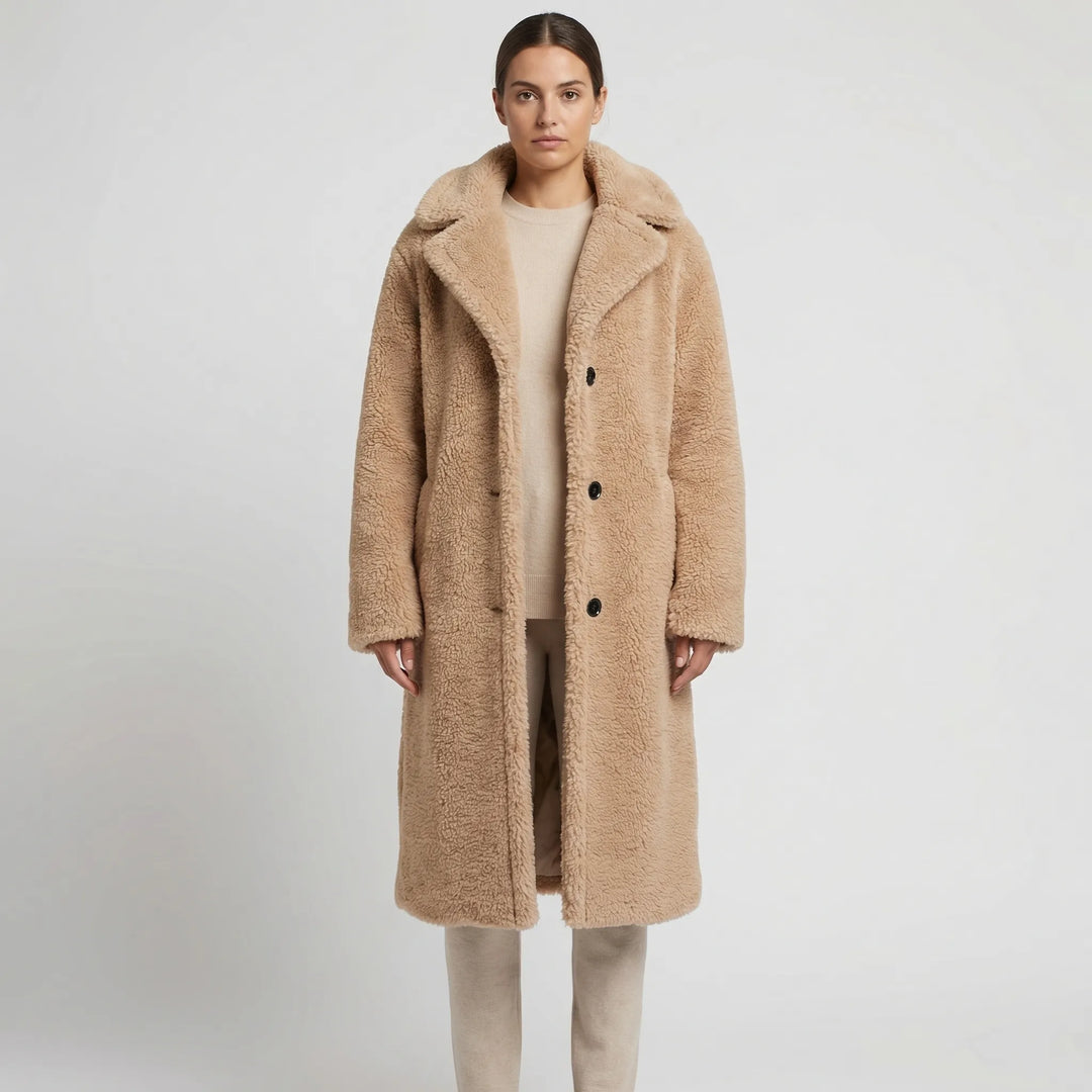 Long Fluffy Button-Front Winter Coat - Carla