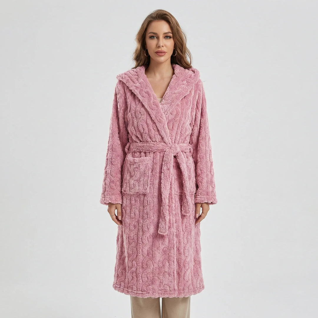 Long Hooded Dressing Gown With Belt - Brittany