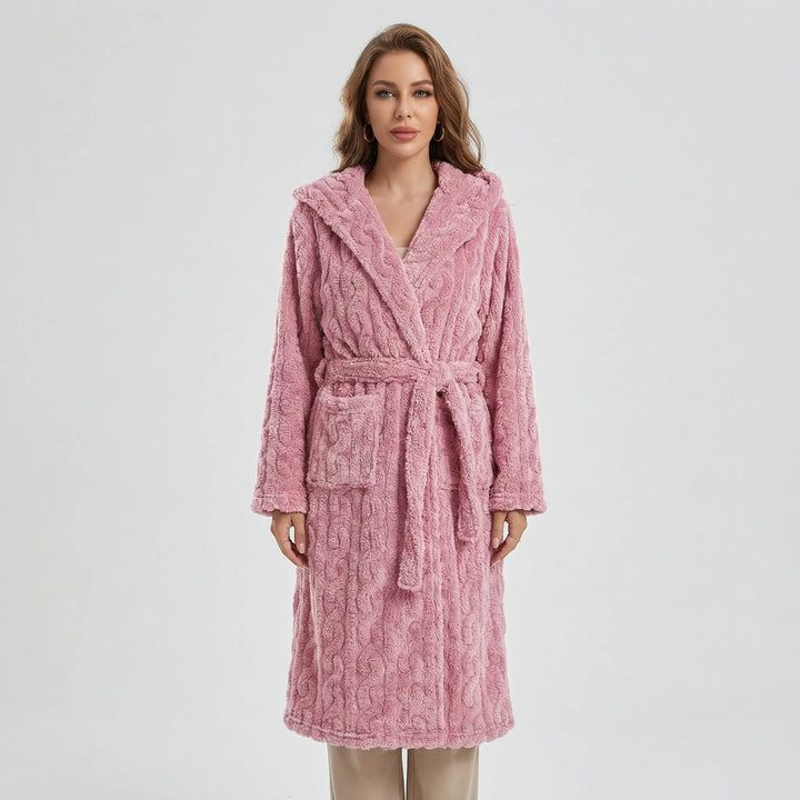 Long Hooded Dressing Gown With Belt - Brittany