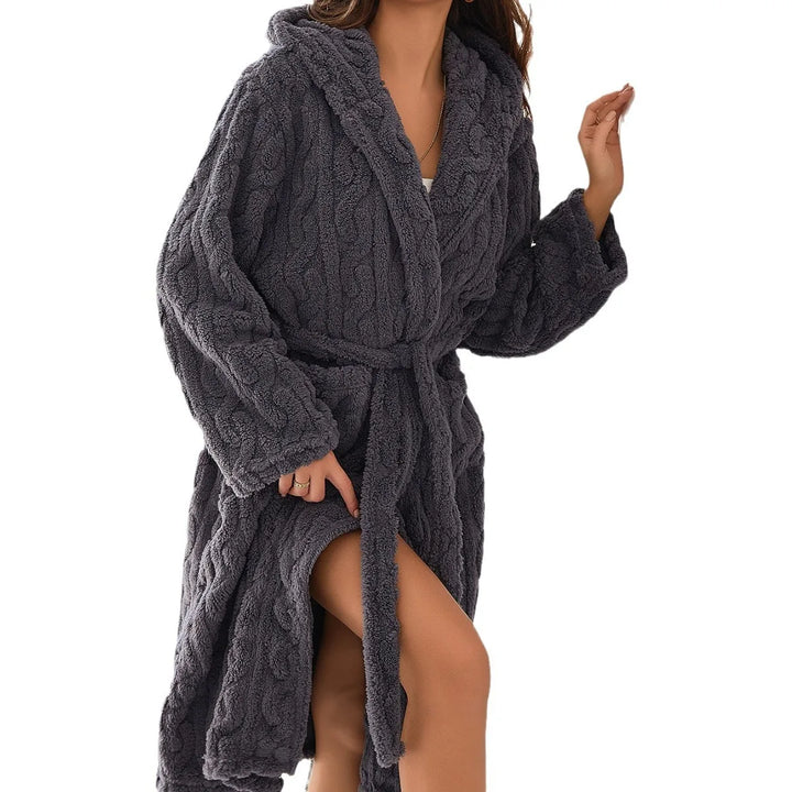 Long Hooded Dressing Gown With Belt - Brittany