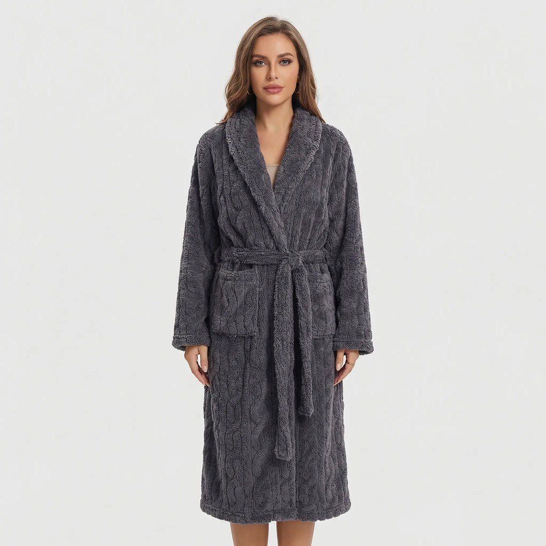 Long Hooded Dressing Gown With Belt - Brittany