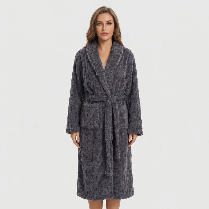 Long Hooded Dressing Gown With Belt - Brittany