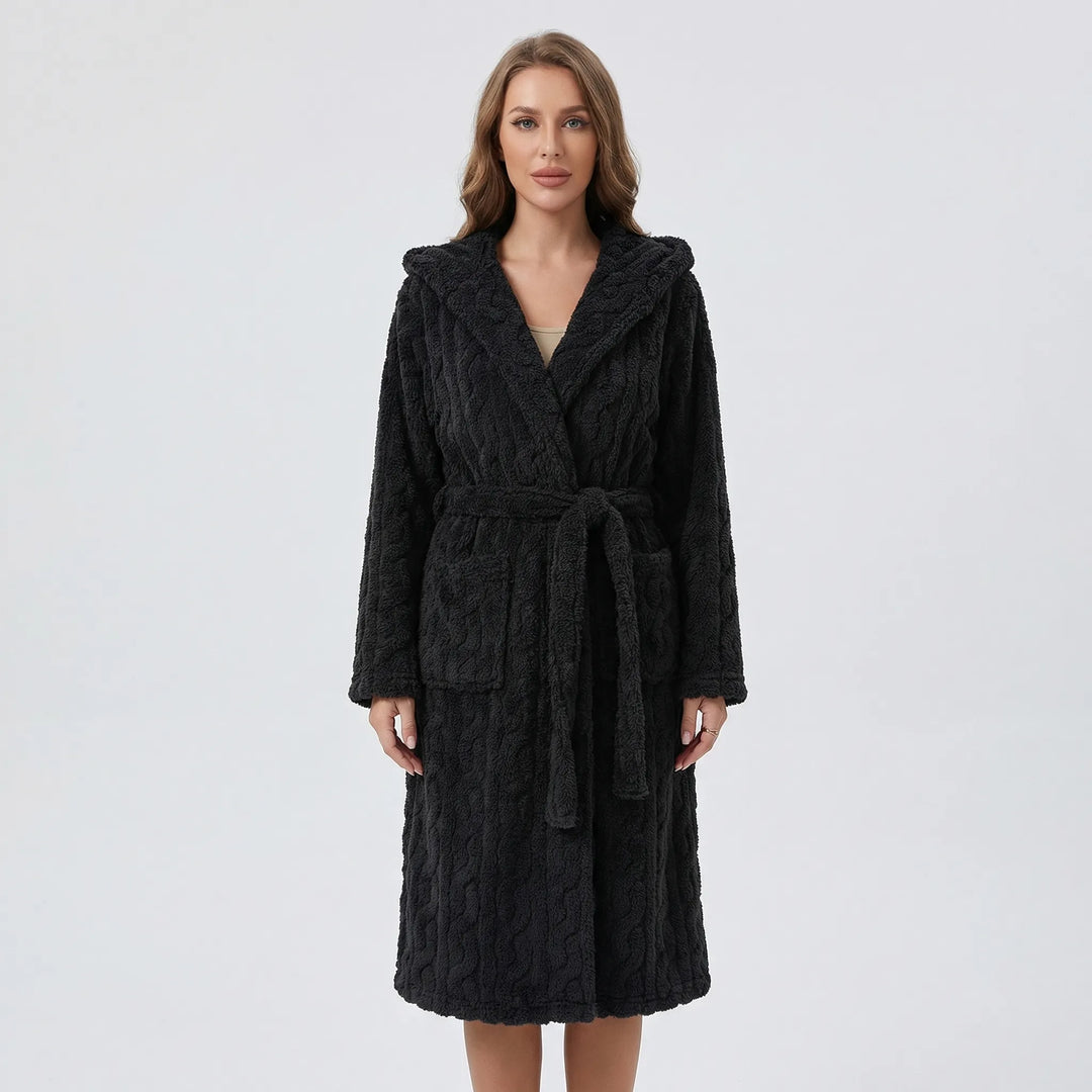 Long Hooded Dressing Gown With Belt - Brittany