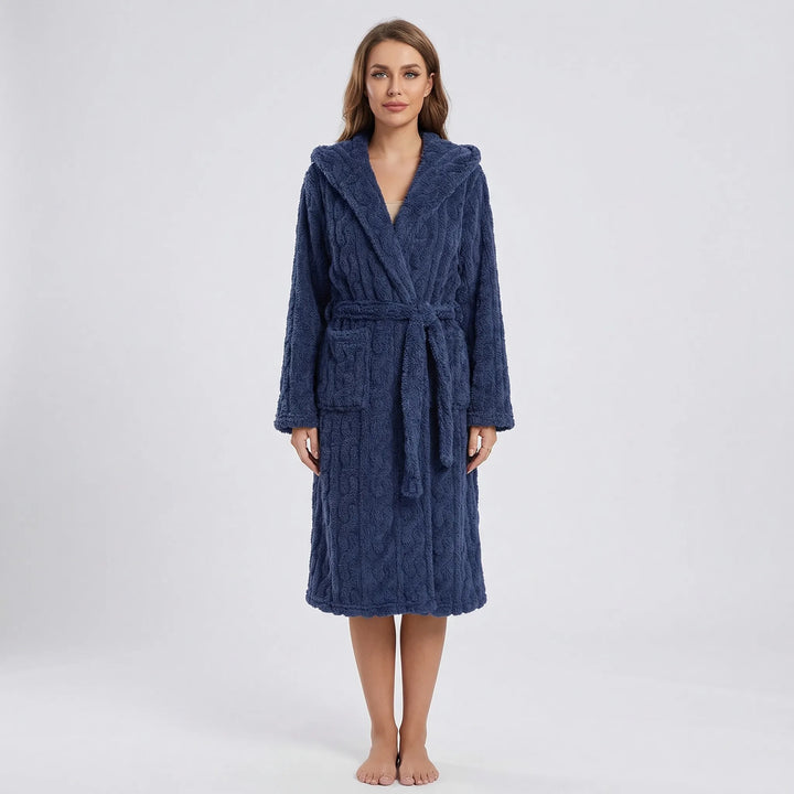 Long Hooded Dressing Gown With Belt - Brittany