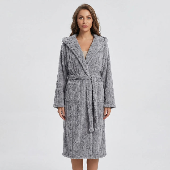 Long Hooded Dressing Gown With Belt - Brittany