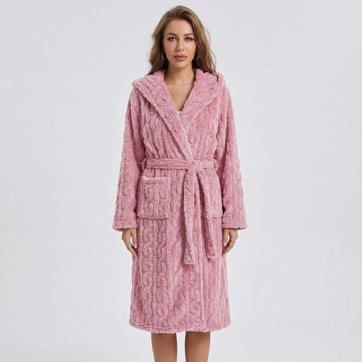 Long Hooded Dressing Gown With Belt - Brittany