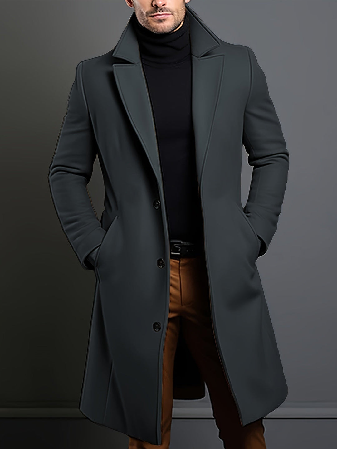 Long Single-Breasted Lapel Overcoat - Russell