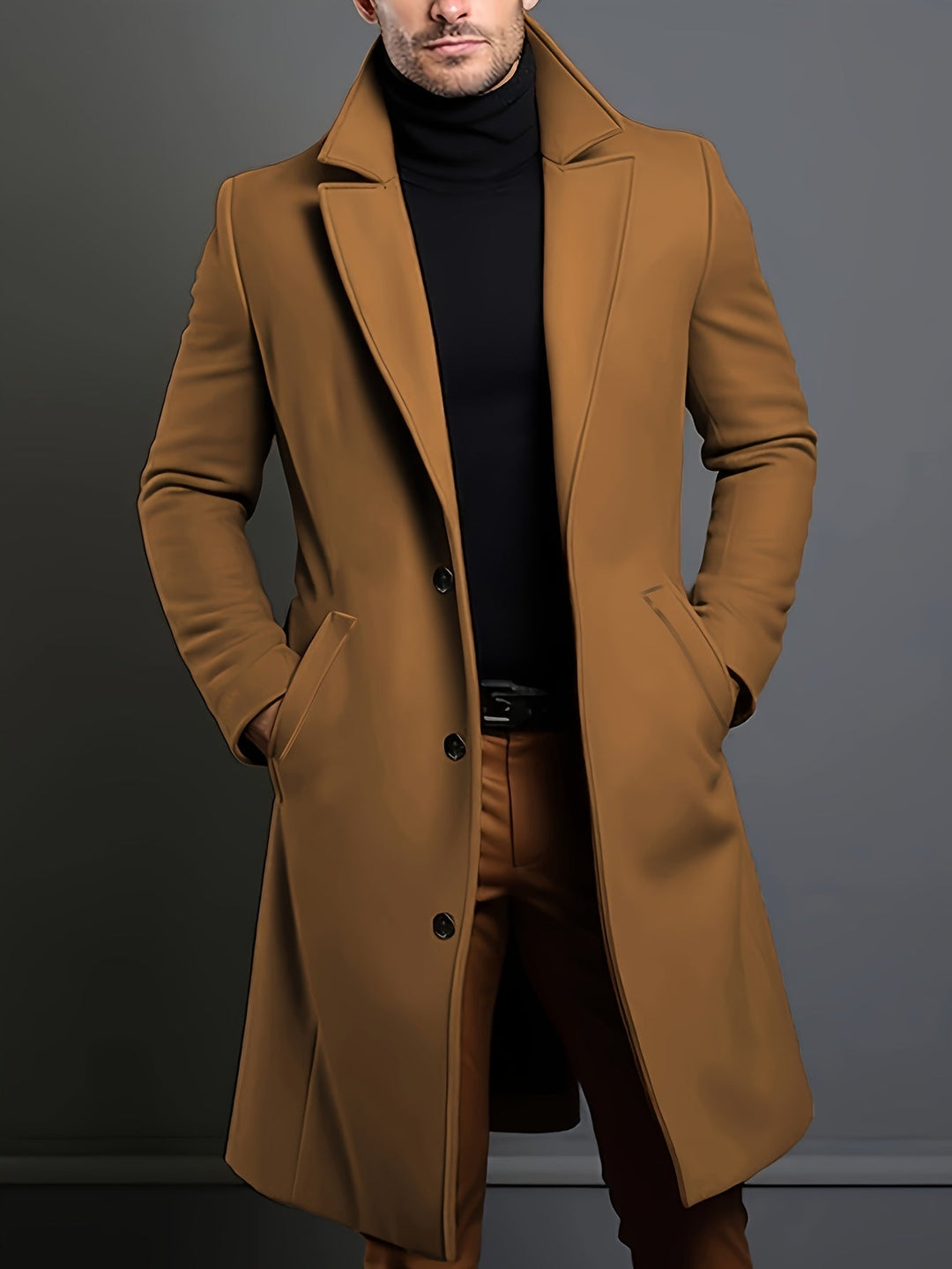 Long Single-Breasted Lapel Overcoat - Russell