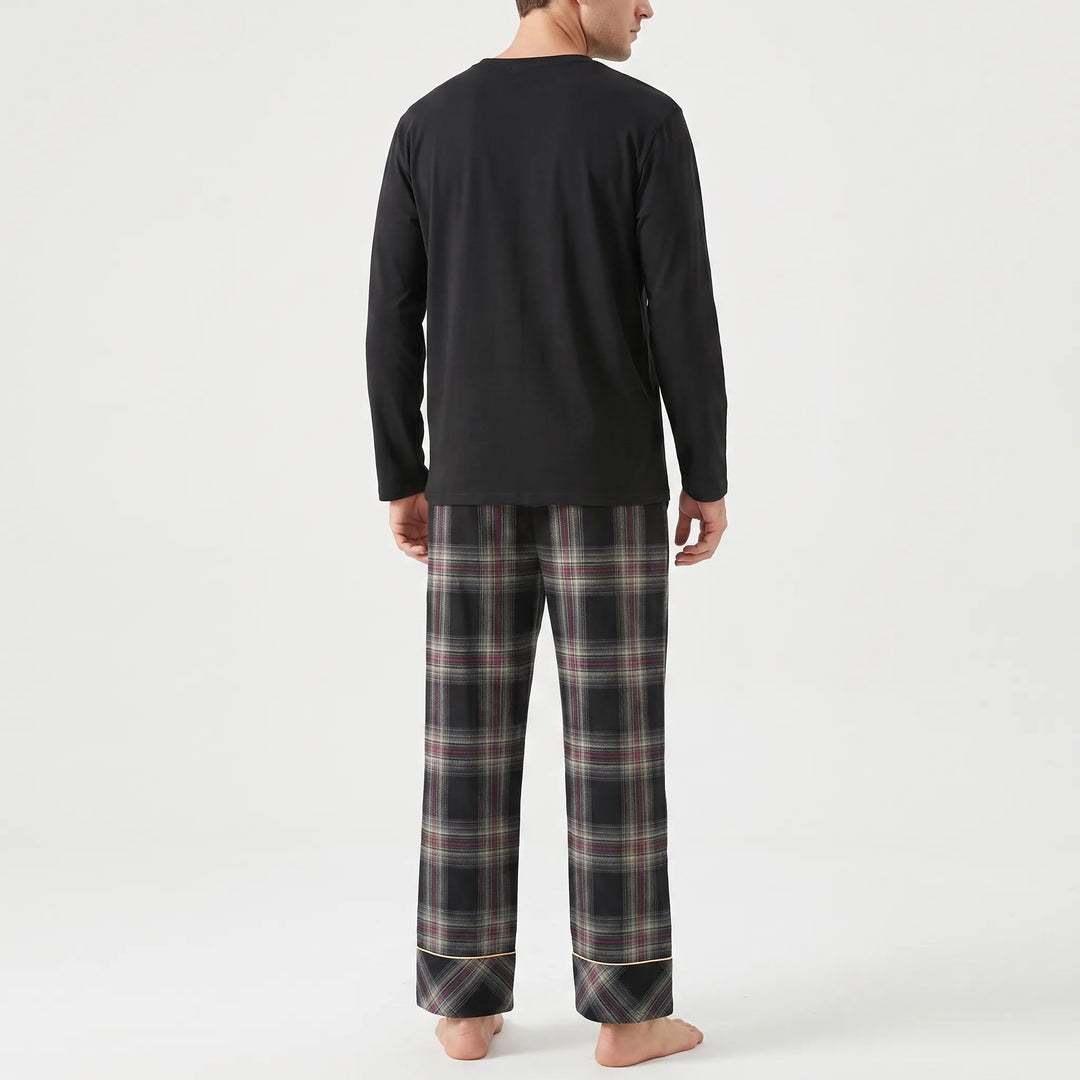 Long Sleeve Henley Mens Pyjamas - Clay