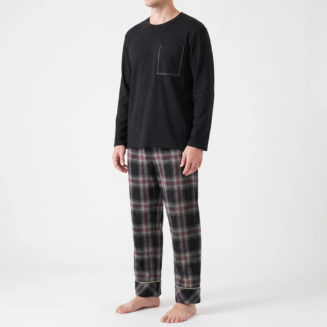 Long Sleeve Henley Mens Pyjamas - Clay
