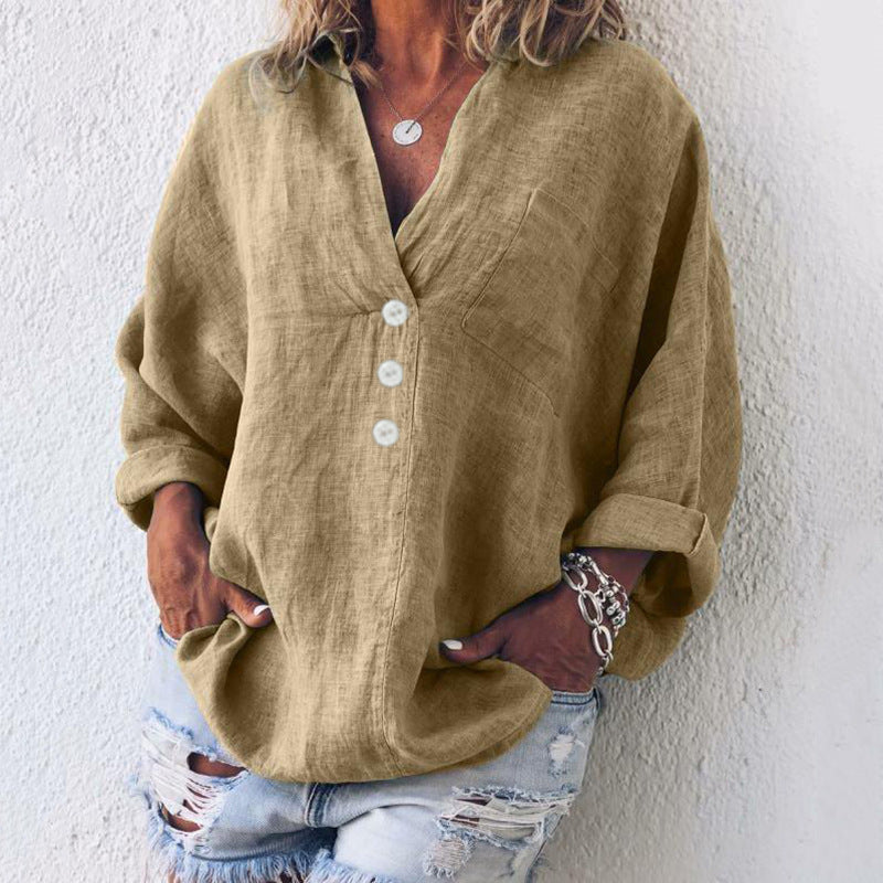 Loose-Fitting Blouse With Long Sleeves And V-Neckline - Minnie