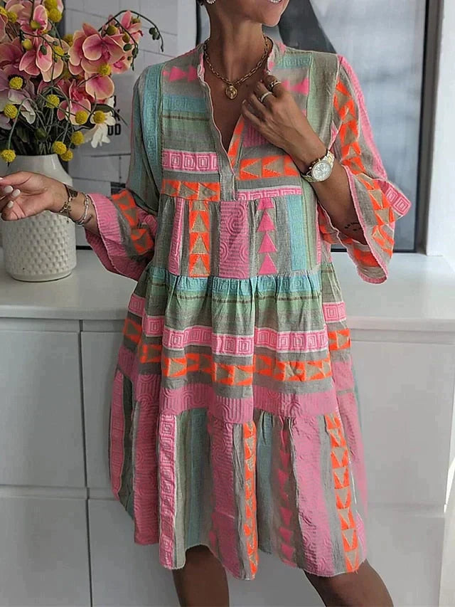 Loose Midi Dress With Geometric Print - Guadalupe