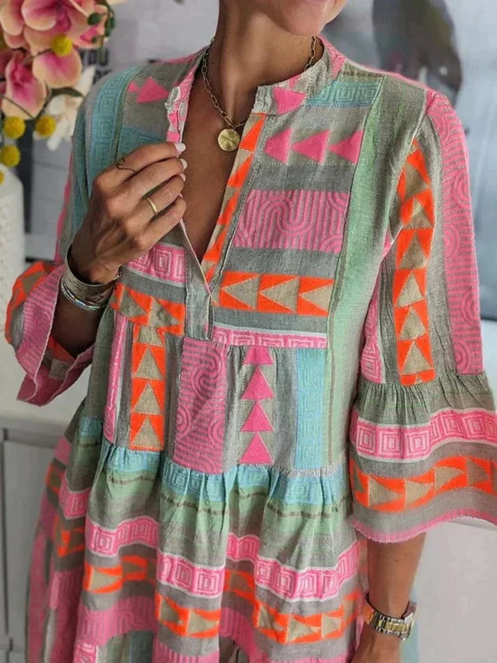 Loose Midi Dress With Geometric Print - Guadalupe