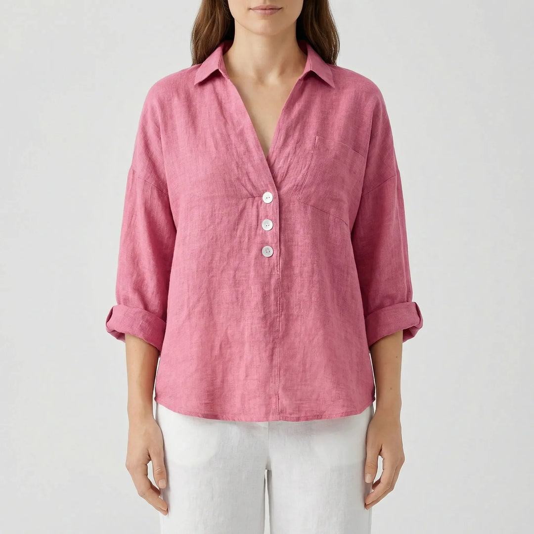 Losse Blouse Met Lange Mouwen En V-Hals - Vicky
