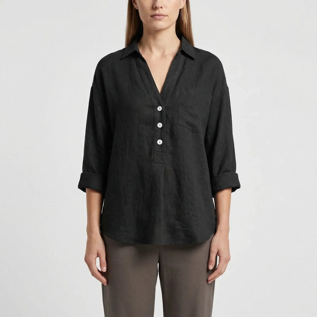 Losse Blouse Met Lange Mouwen En V-Hals - Vicky