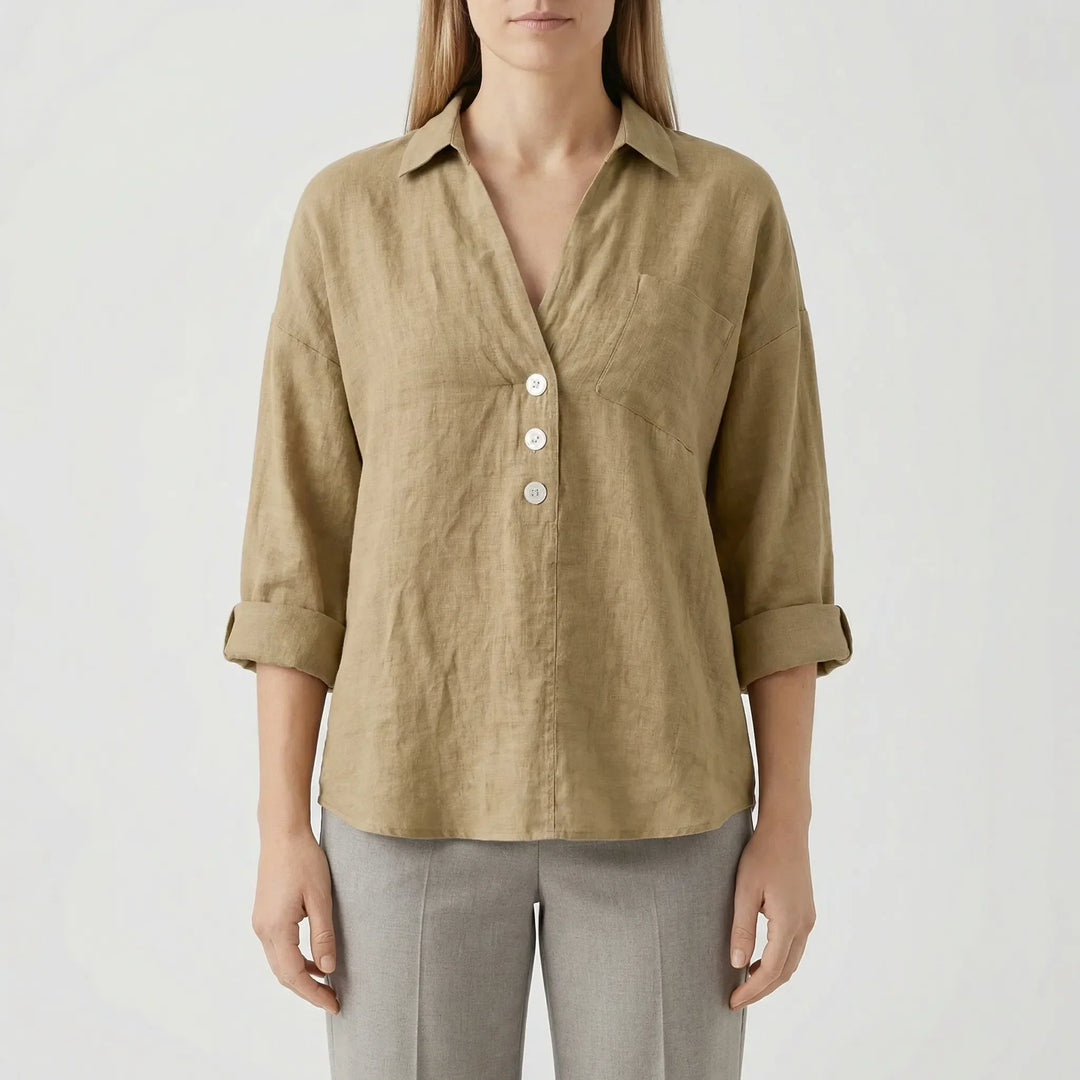 Losse Blouse Met Lange Mouwen En V-Hals - Vicky