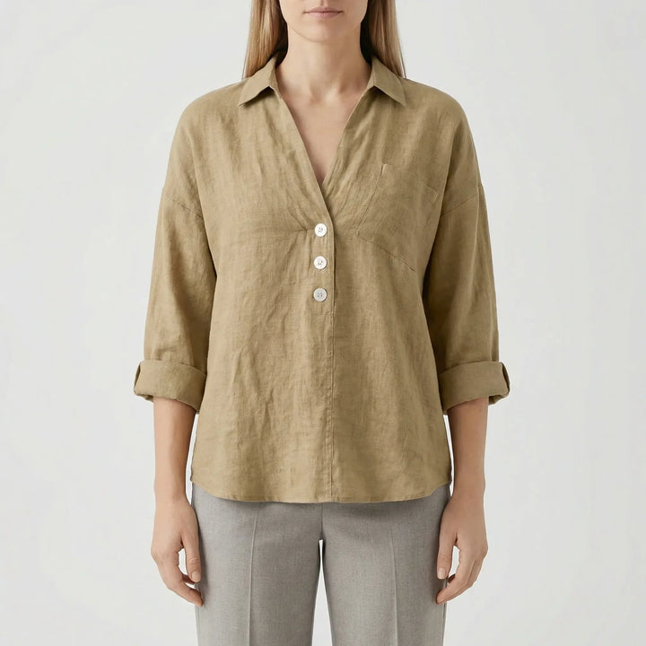 Losse Blouse Met Lange Mouwen En V-Hals - Vicky