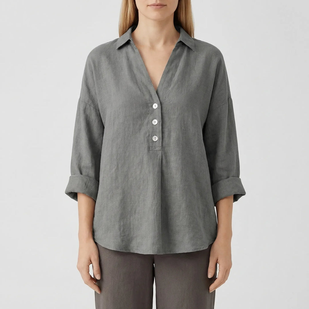 Losse Blouse Met Lange Mouwen En V-Hals - Vicky