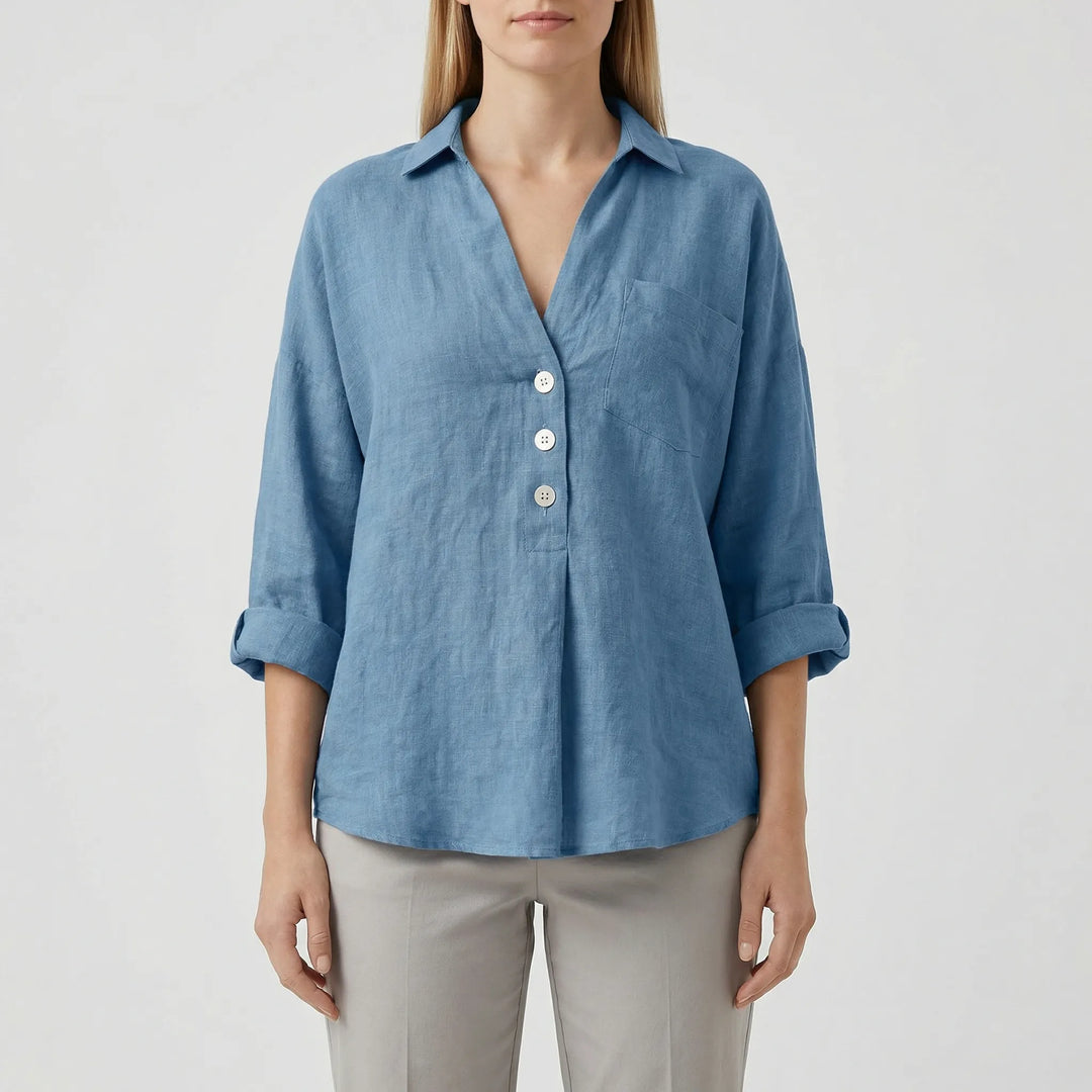 Losse Blouse Met Lange Mouwen En V-Hals - Vicky
