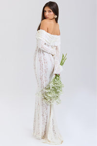 Off-shoulder summer maxi dress with floral lace – Alondra