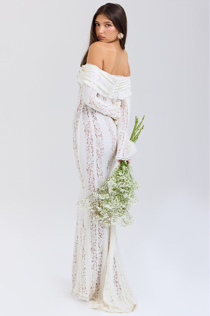 Off-shoulder summer maxi dress with floral lace – Alondra