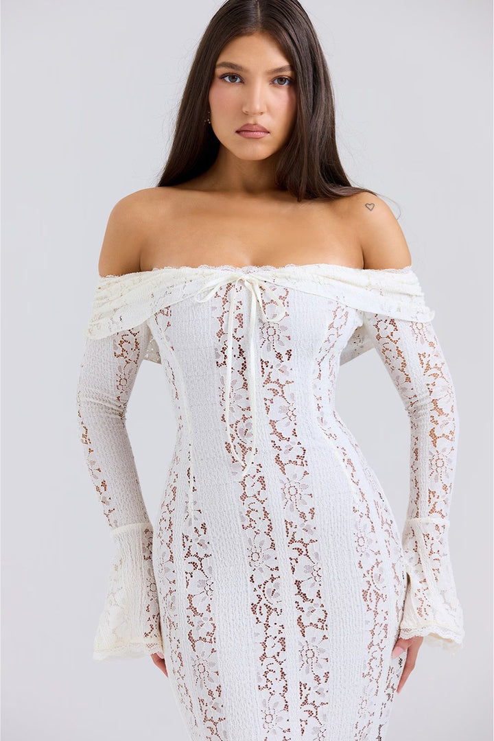 Off-shoulder summer maxi dress with floral lace – Alondra