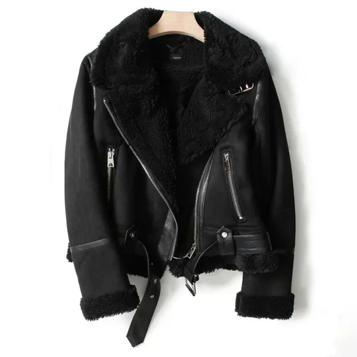 Leather Women's Jacket with Sherpa Lining - Naomi